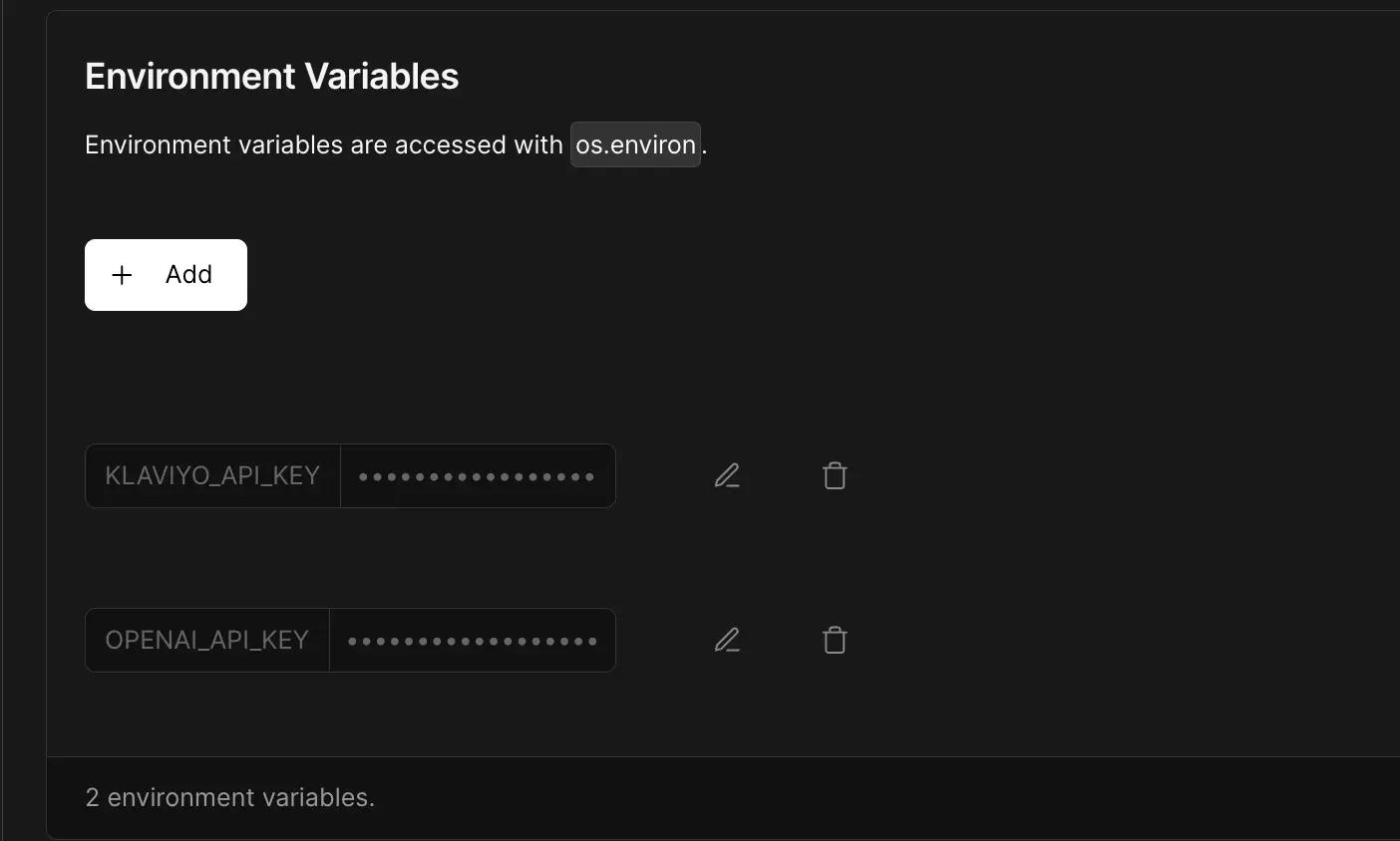 Napkin environment variables