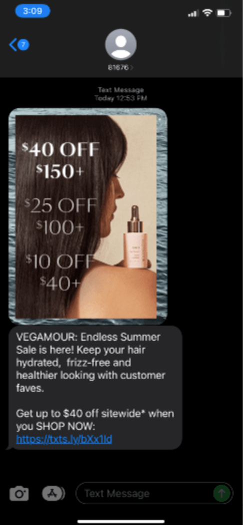 Image shows a person with long hair with discounts listed.