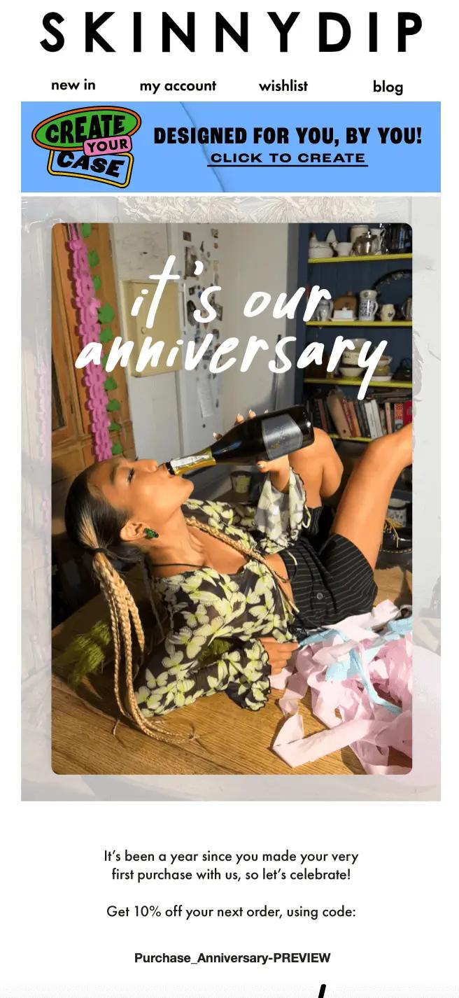 Image shows a call to action in a marketing email from Skinny Dip London