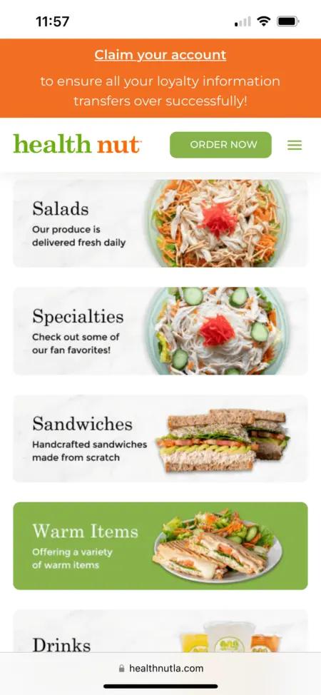 Image shows Health Nut’s webpage, which has the ease of an app.