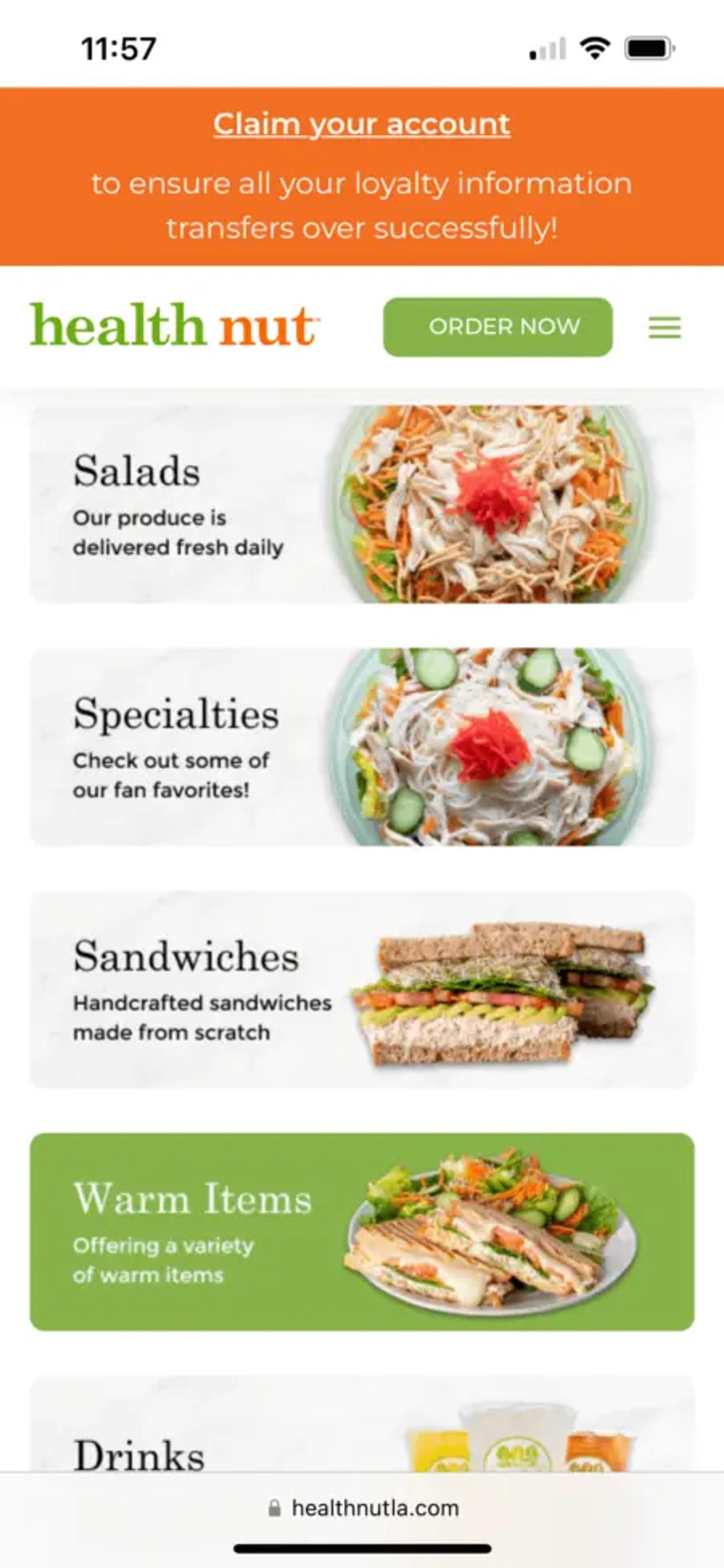 Image shows Health Nut’s webpage, which has the ease of an app.