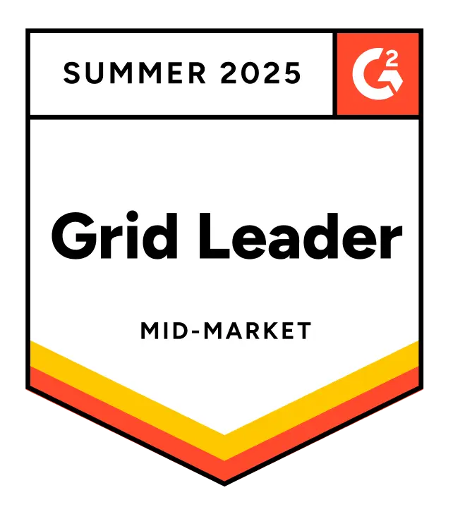 G2 Grid Leader badge for Mid-Market, Summer 2025.