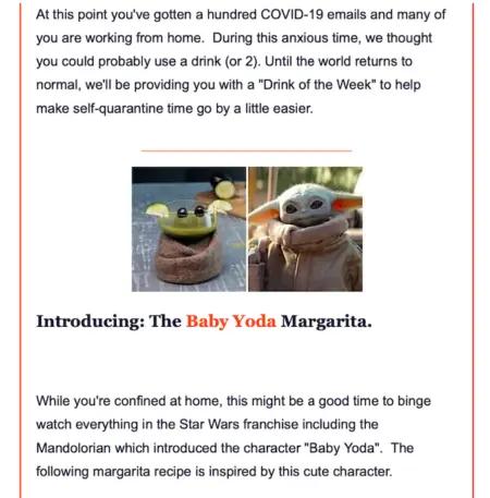 Host Events suggests subscribers make a Baby Yoda Margarita.