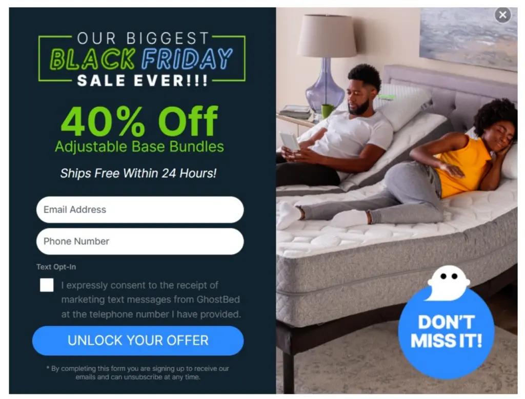 ghostbed bfcm black friday signup form