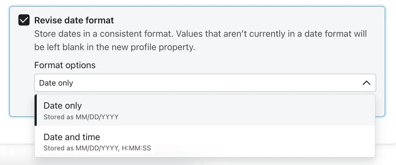 An image showing options for revising date formats 