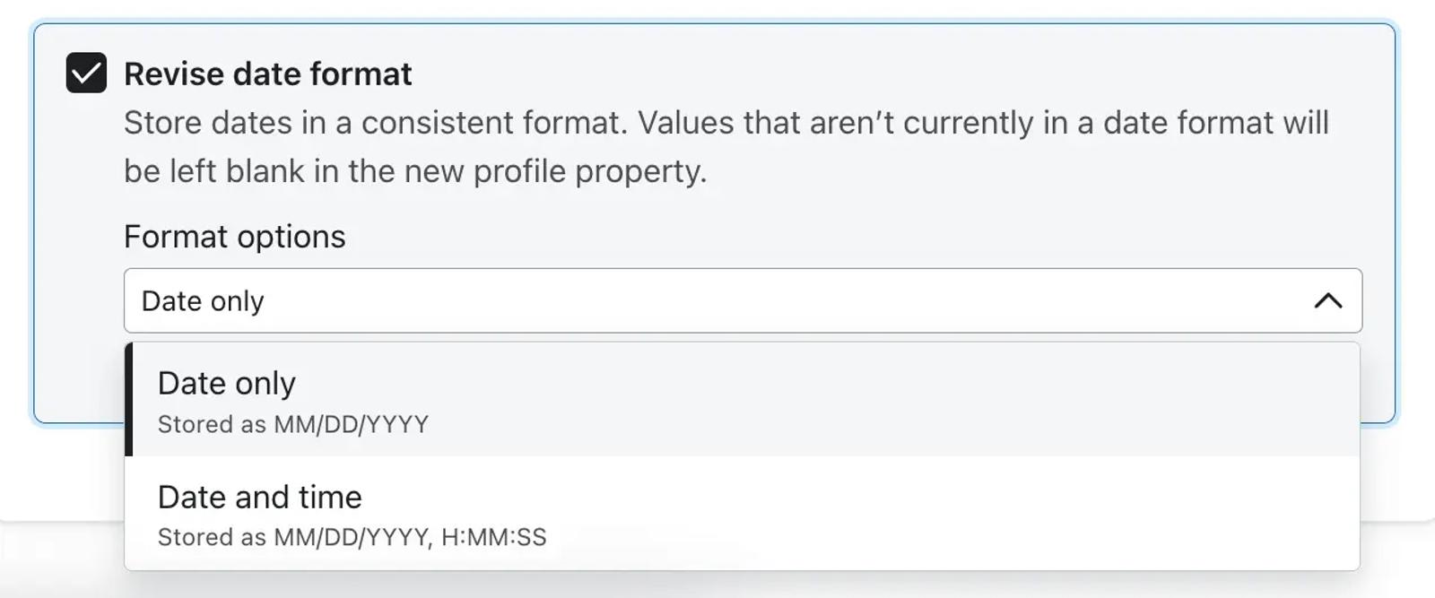 An image showing options for revising date formats