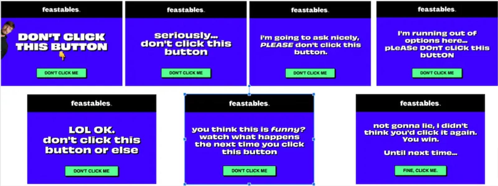 Image shows a series of screens on a customer journey from an email from Feastables.
