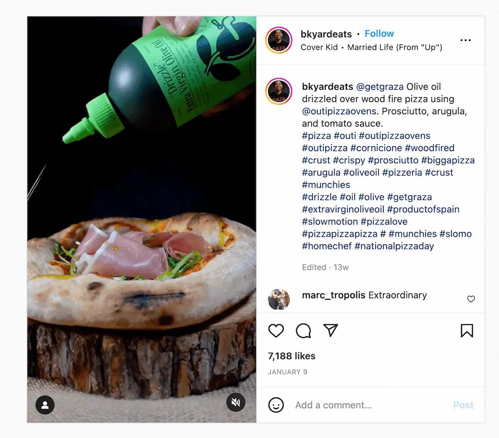 olive oil getting drizzled over pizza