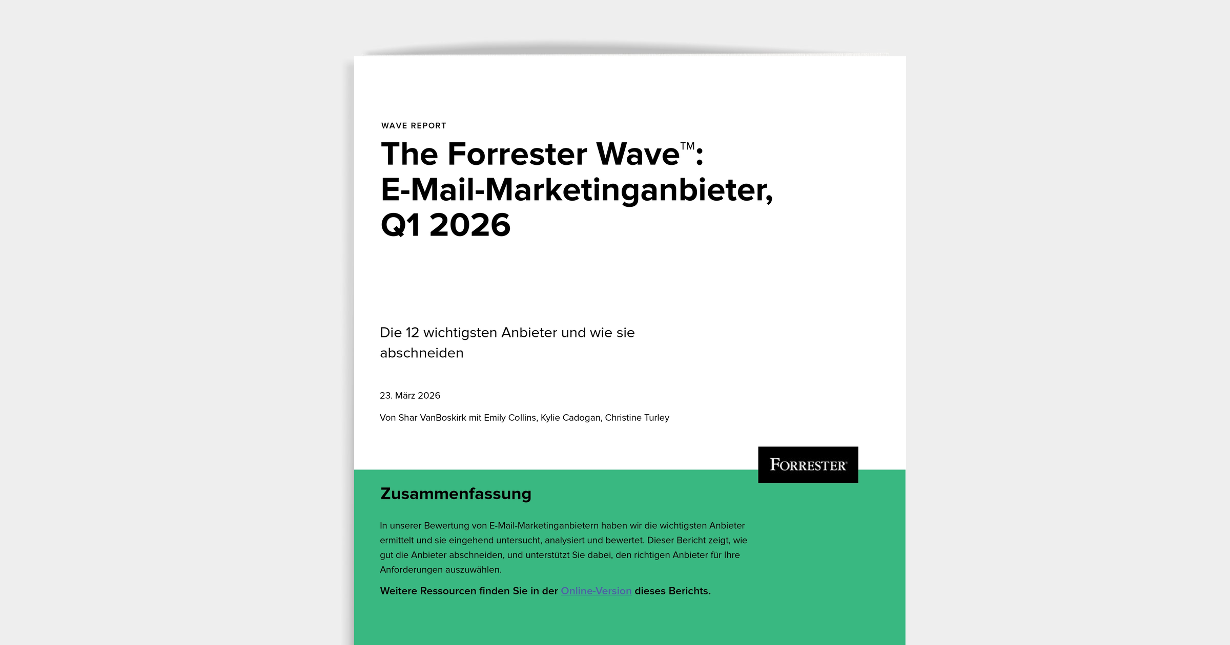 Forrester report titled "The Forrester Wave: E-Mail-Marketinganbieter, Q1 2026".
