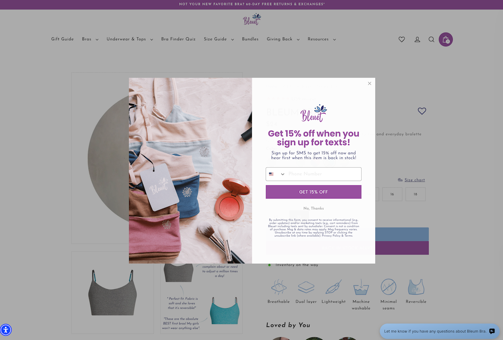 Image shows a sign-up form where a shopper can opt in to back-in-stock messaging. 