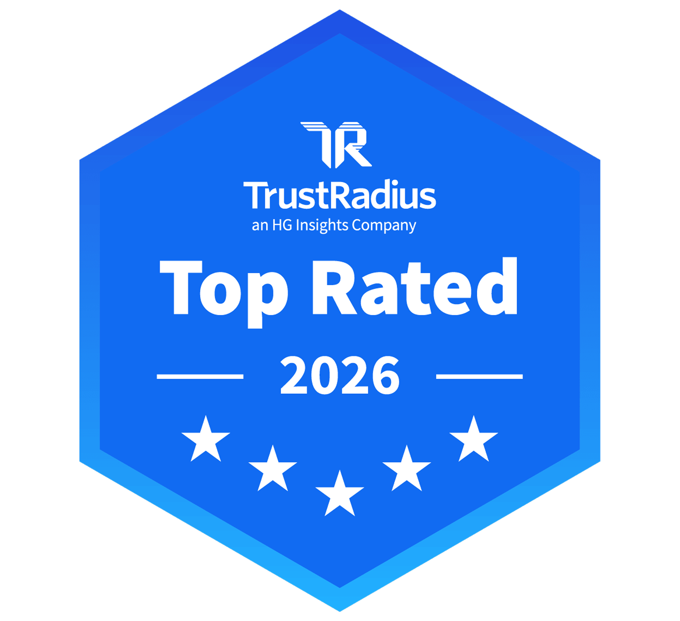 TrustRadius Top Rated 2026 badge with 5 stars.