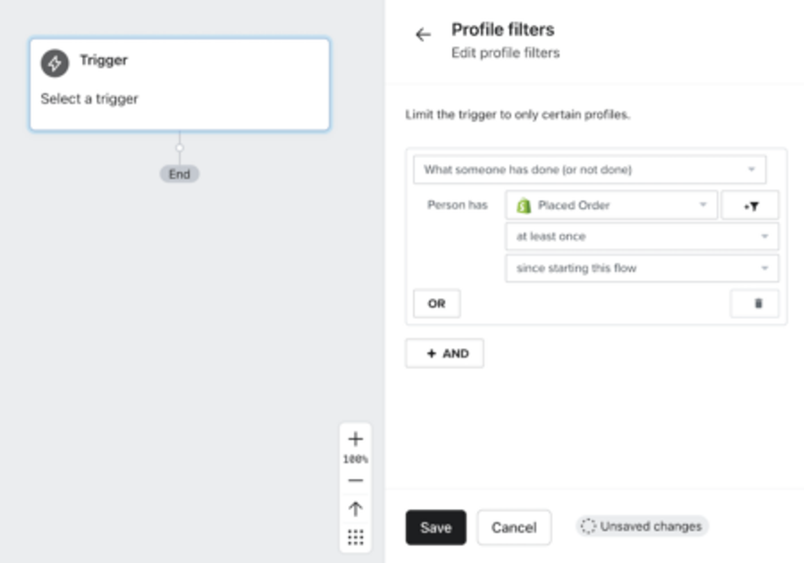 Image shows a product shot from Klaviyo showing how to add a profile filter to the segment you just built.