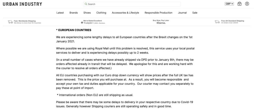 Urban Industry Shipping Policy