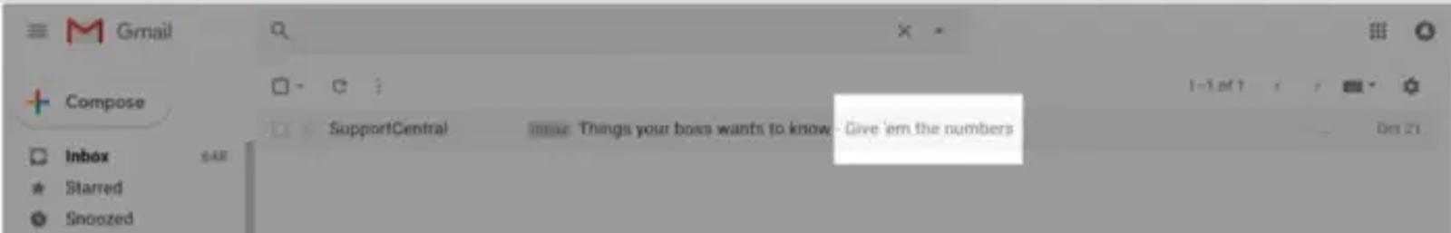 Image shows an inbox, highlighting preview text