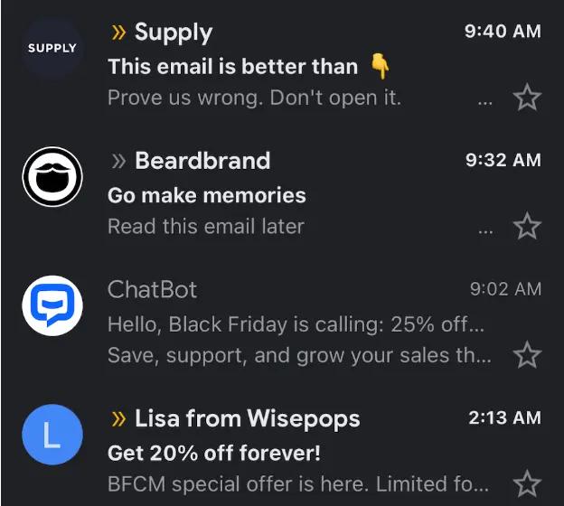 Image shows an email subject line from Supply