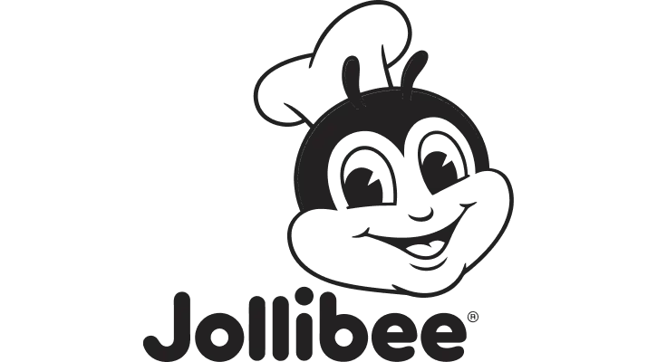 Jollibee charcoal logo featuring a smiling bee mascot with a chef's hat.
