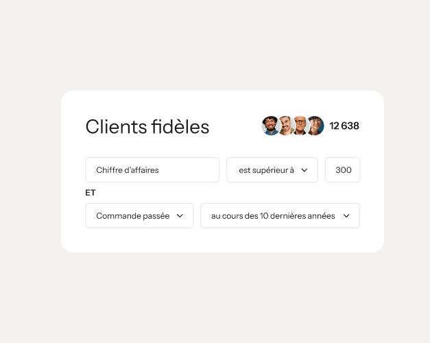 Loyal Customer segment with 12,638 profiles, filtered by revenue over 300 and an order in the last 10 years.