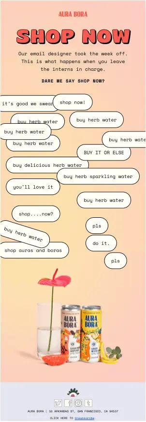 Image shows a brand-focused email from Aura Bora