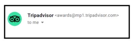 Image shows the “from” address, using Tripadvisor as an example.