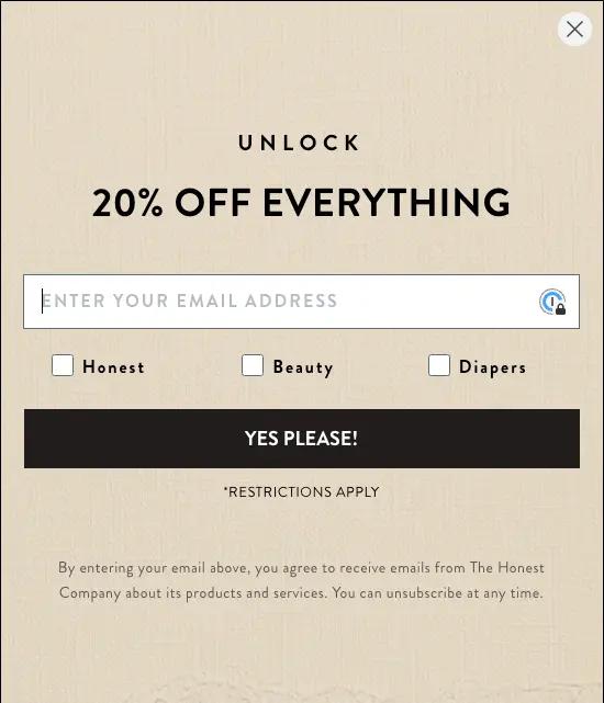 Image shows a form from The Honest Company