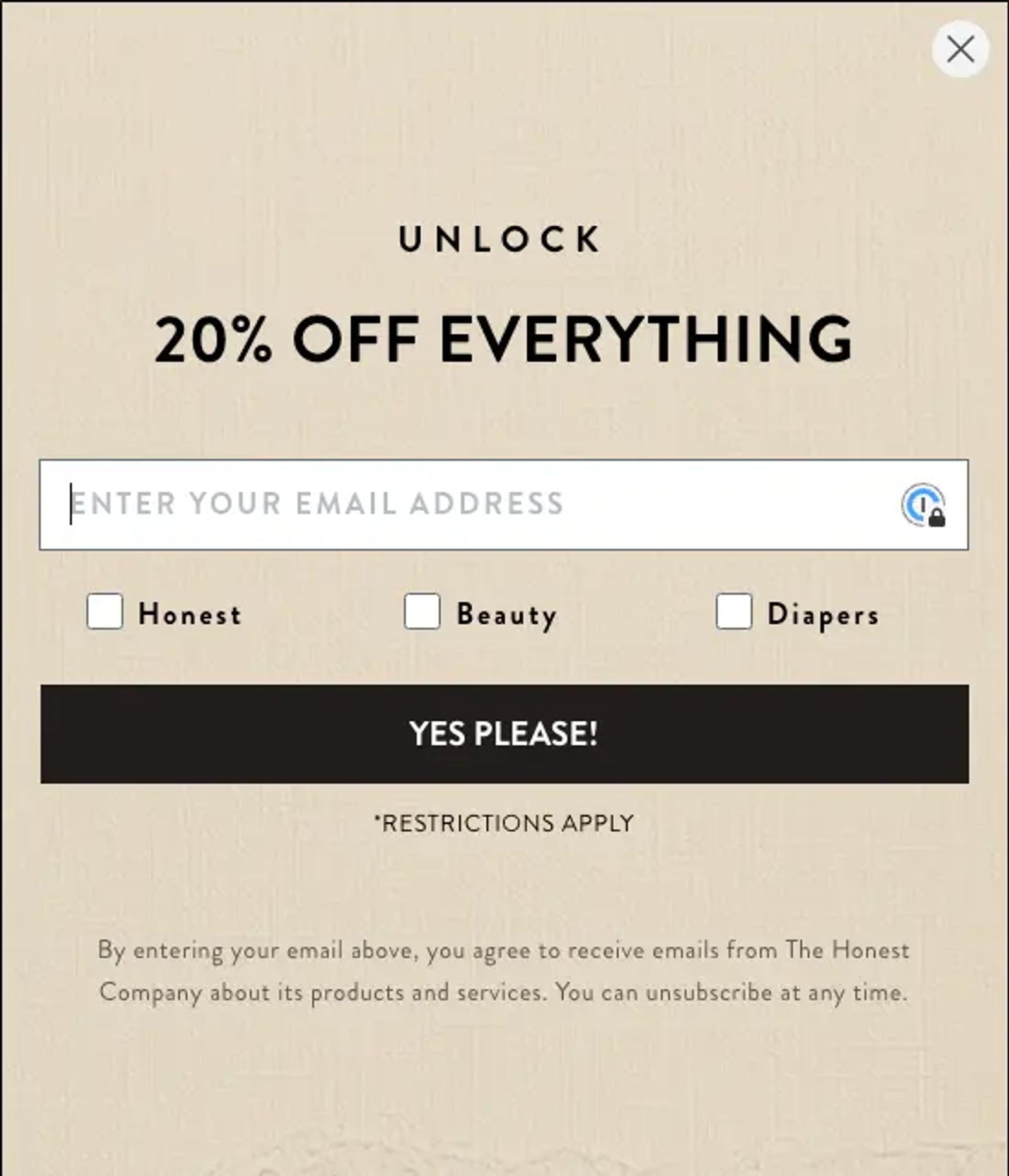 Image shows a form from The Honest Company