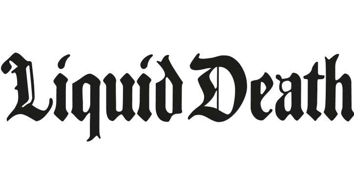 Liquid Death logo in blackletter font.