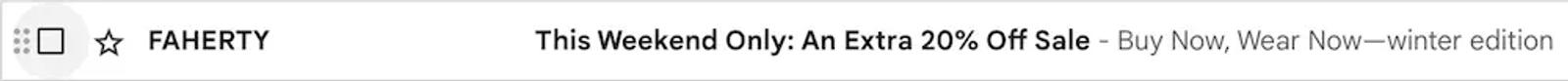 Image shows an email subject line from Faherty