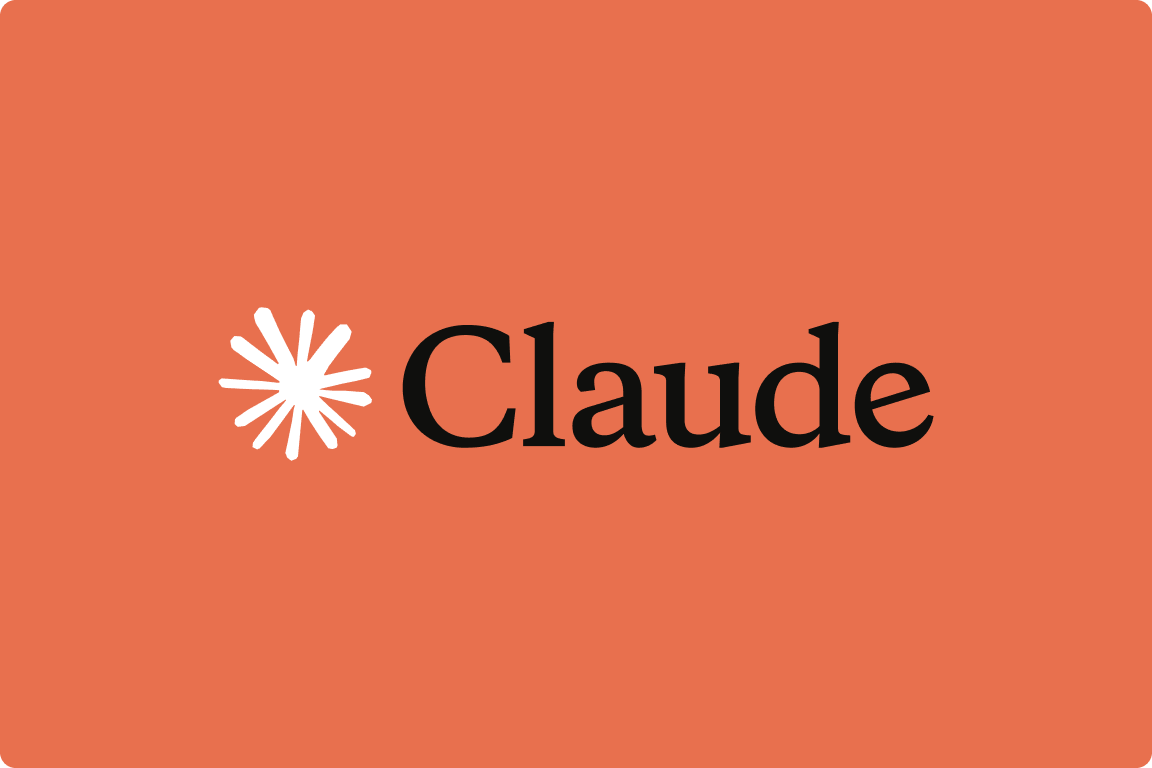 Claude logo: white starburst icon and black text on an orange-red background.