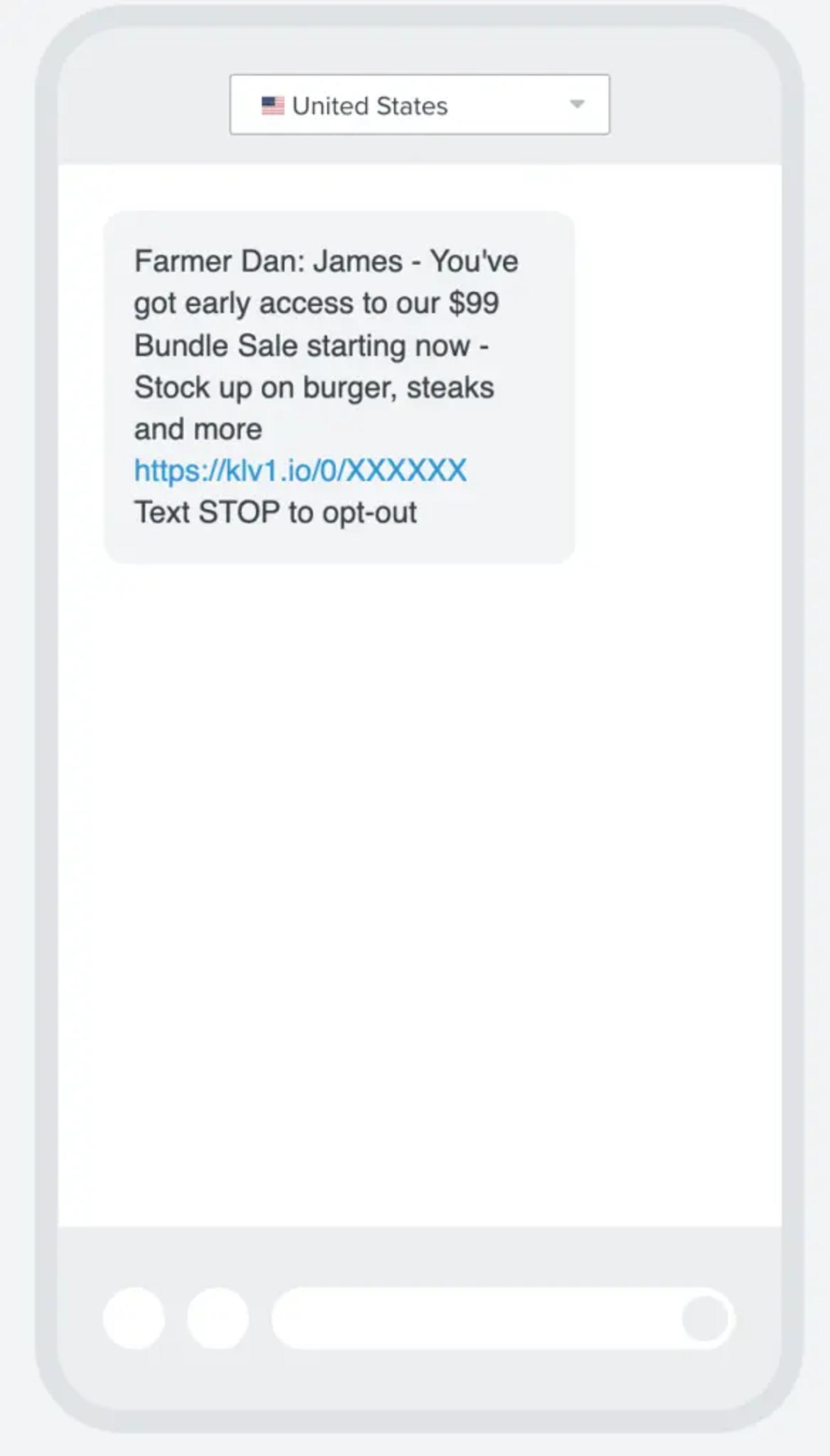 Image shows an SMS from an ecommerce brand.