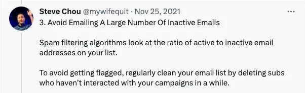 Image shows a tweet encouraging brands to clean their lists