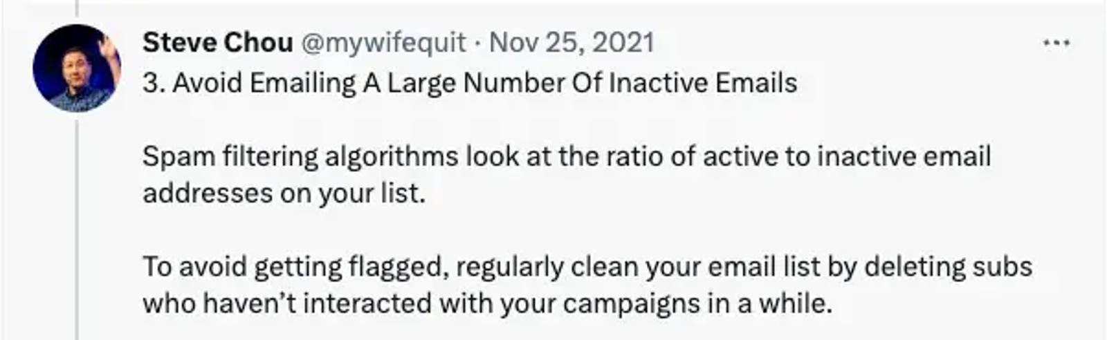 Image shows a tweet encouraging brands to clean their lists