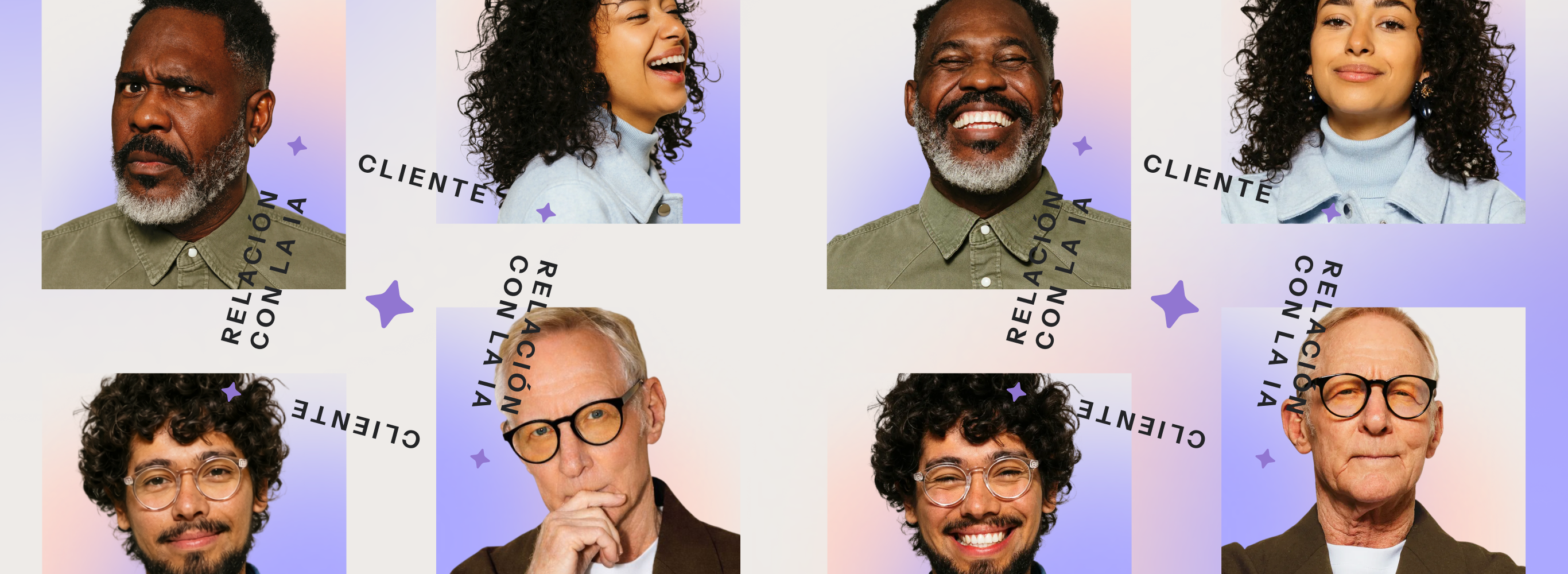 Un patrón repetitivo con retratos que representan a cada perfil de consumidor de Ai.