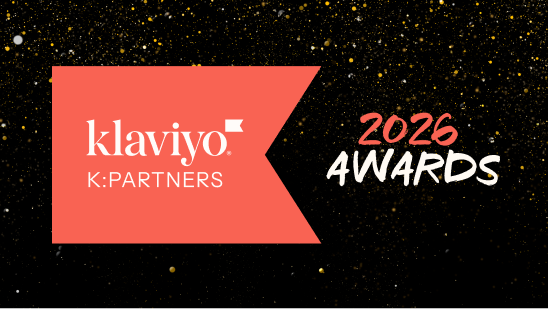 Klaviyo K:Partners 2026 Awards banner with a red flag design and starry background.