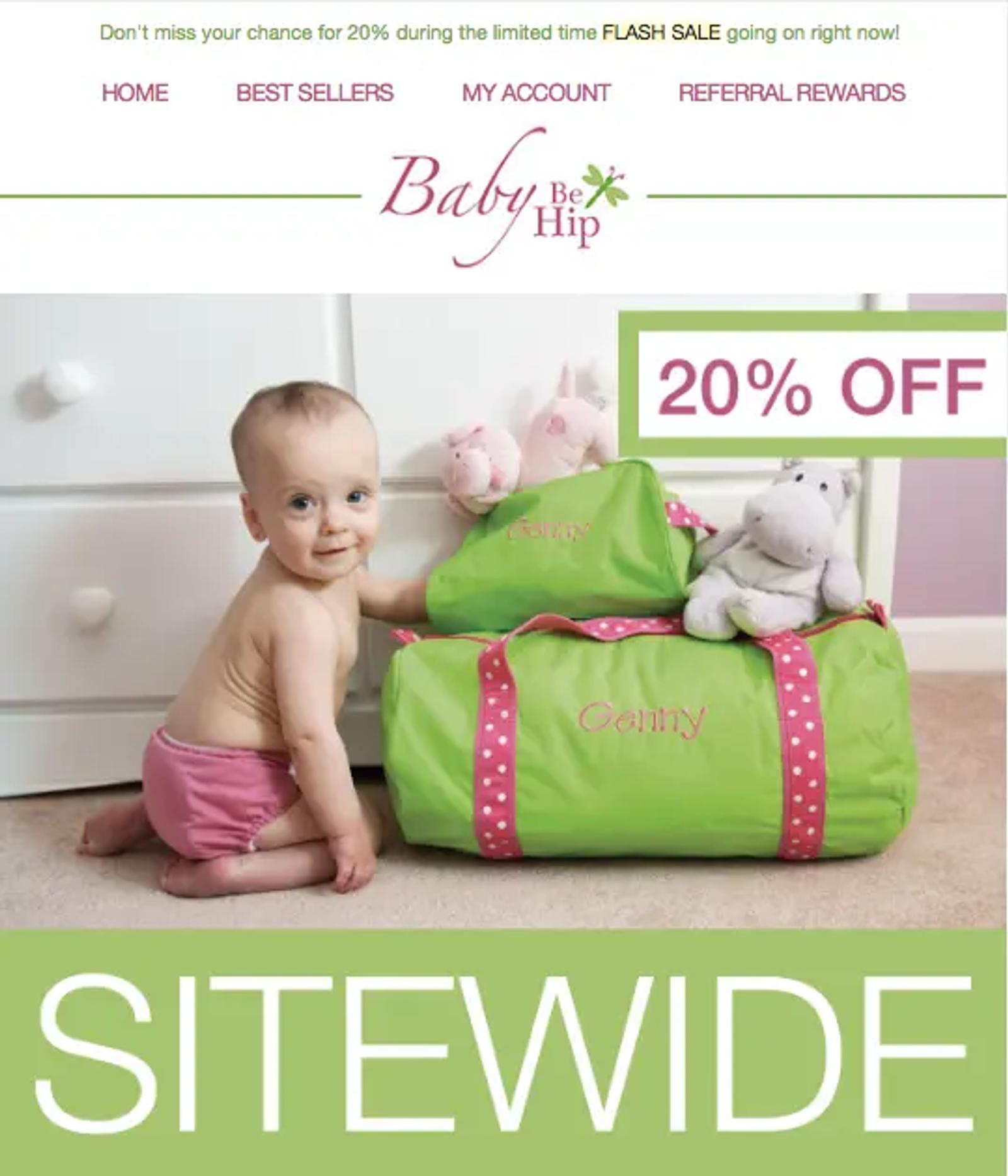 Image from Baby Be Hip brand for a sitewide flash sale