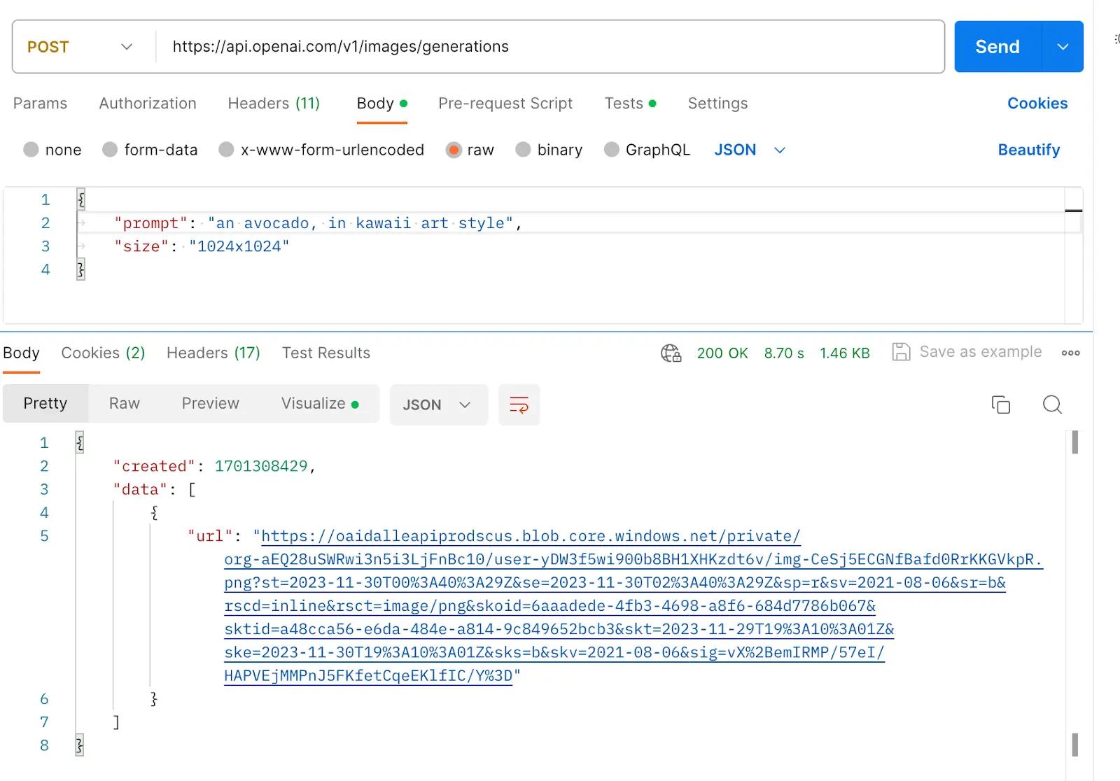 Postman call to OpenAI