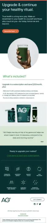 Image shows an upsell email from Athletic Greens
