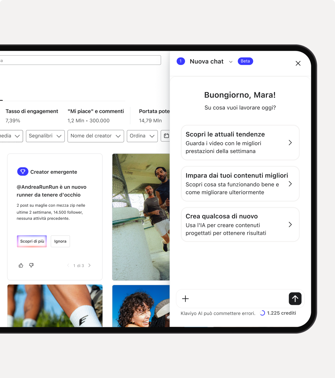 AI-powered content management platform with a chat assistant and performance analytics dashboard.