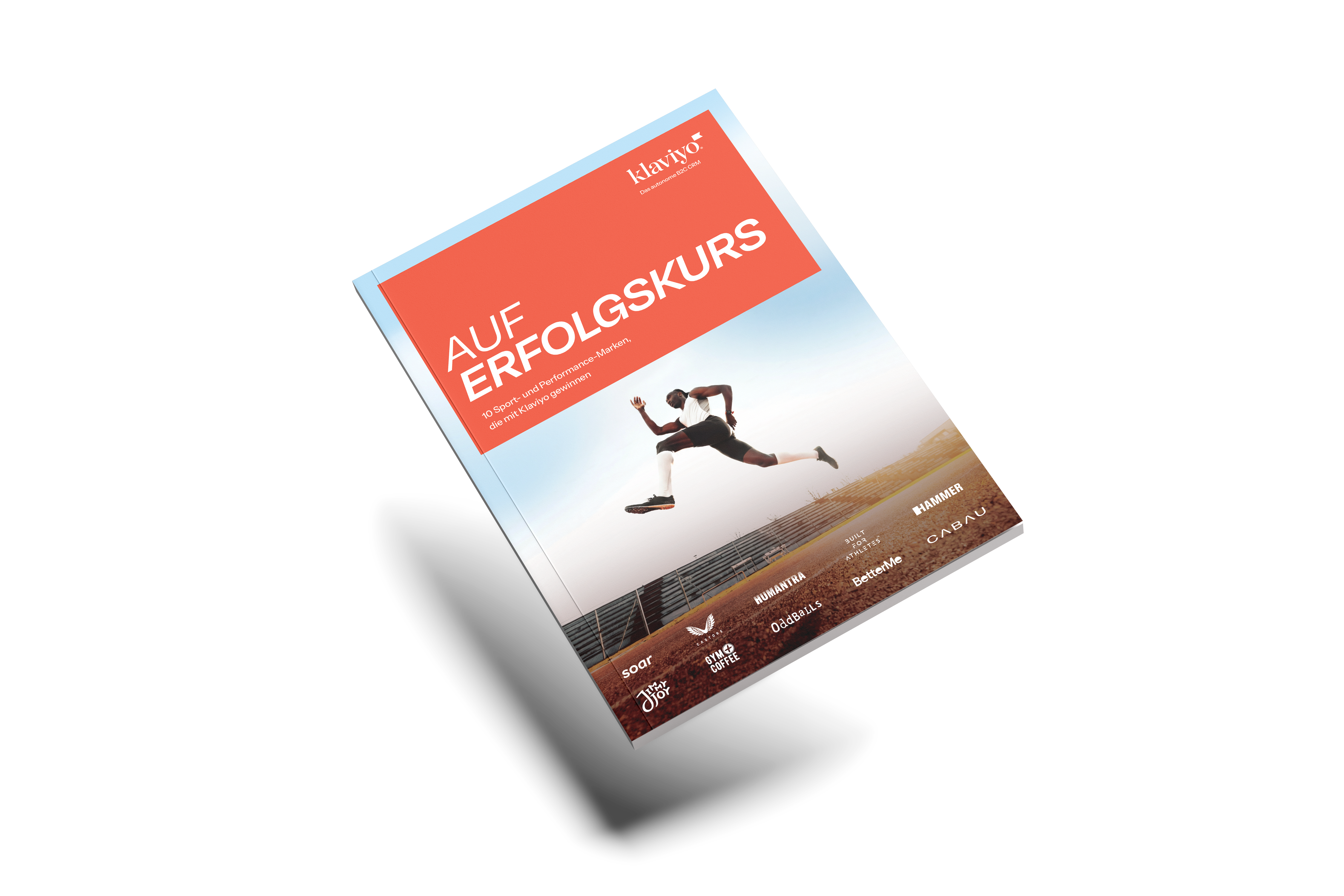 Klaviyo booklet "Auf Erfolgskurs" with a runner on the cover.