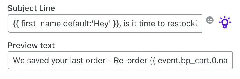 Image shows a subject line and preview text that are both personalized