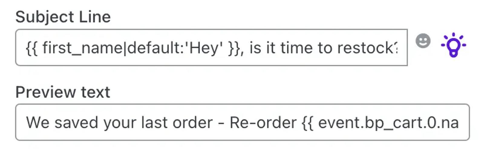 Image shows a subject line and preview text that are both personalized