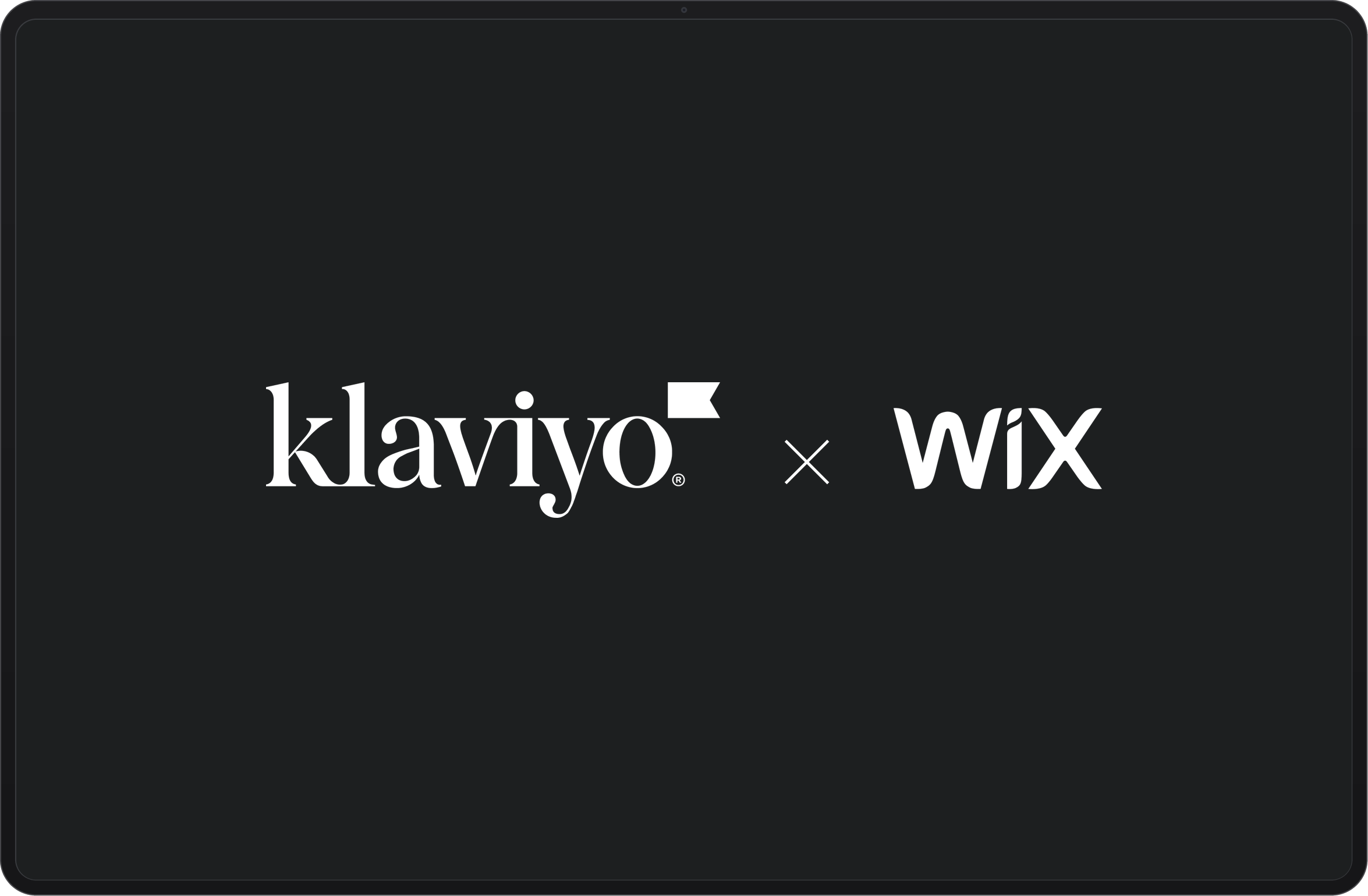 Klaviyo and Wix logos joined by an 'x' on a dark background.