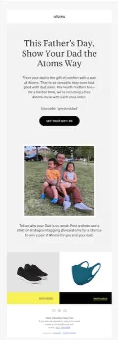 Image shows a marketing email from Atoms