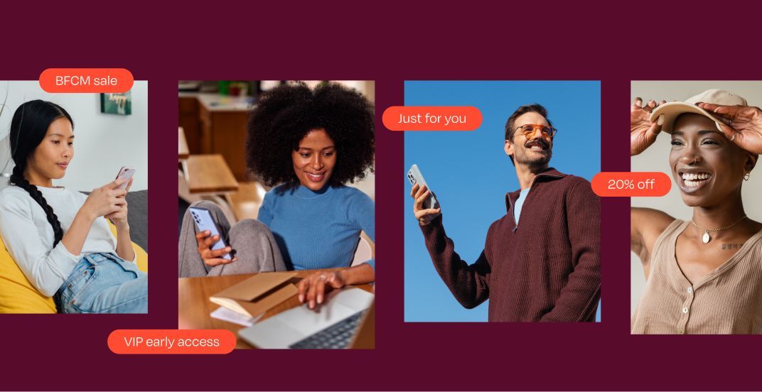 Diverse people depicted with callouts for sales, early access, and personalized offers.