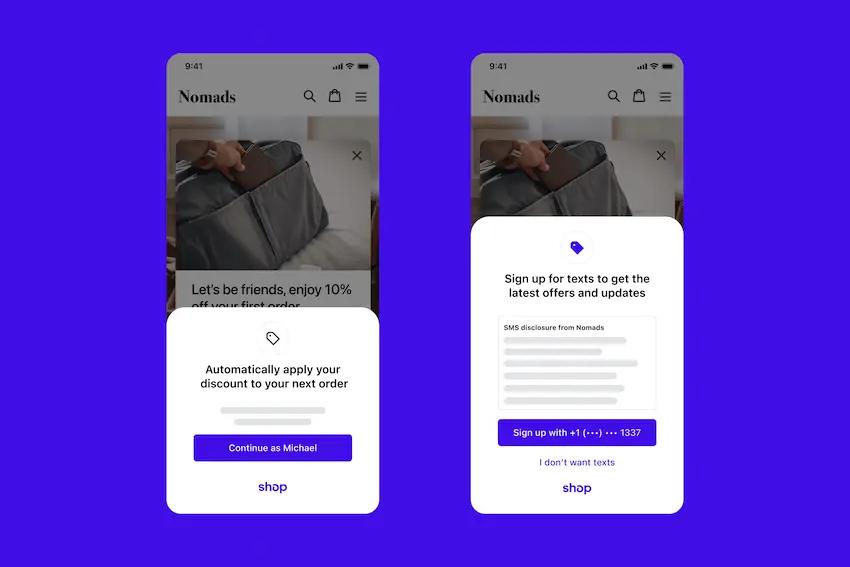 Shop app email and SMS opt-in form