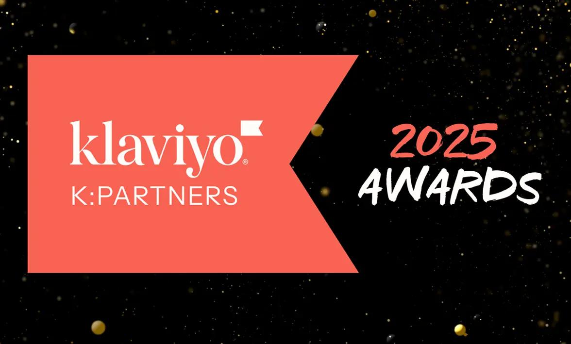 Klaviyo K:Partners 2025 Awards banner with a red flag design and starry background.