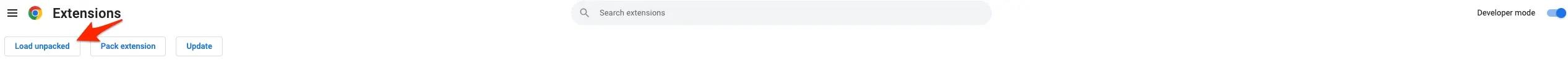 Load Unpacked button will only appear with the Developer Mode enabled
