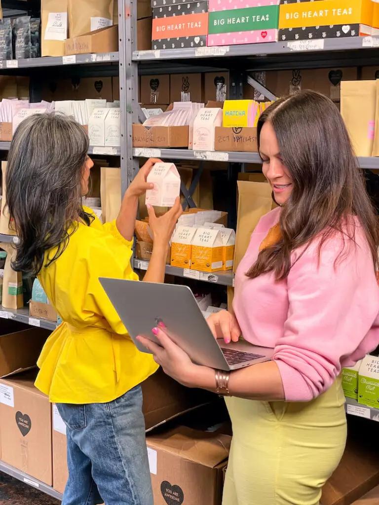 Big Heart Tea emplyoees taking inventory