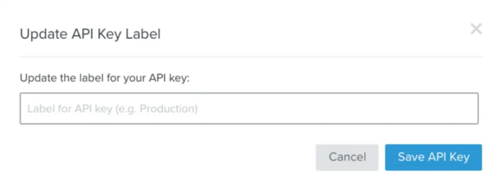 Image shows the screen where a user can update the API key label in Klaviyo