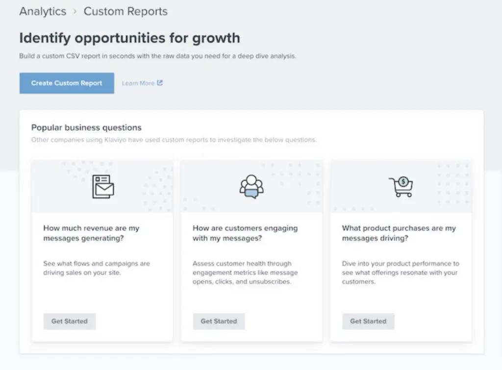 Image shows a custom report from Klaviyo