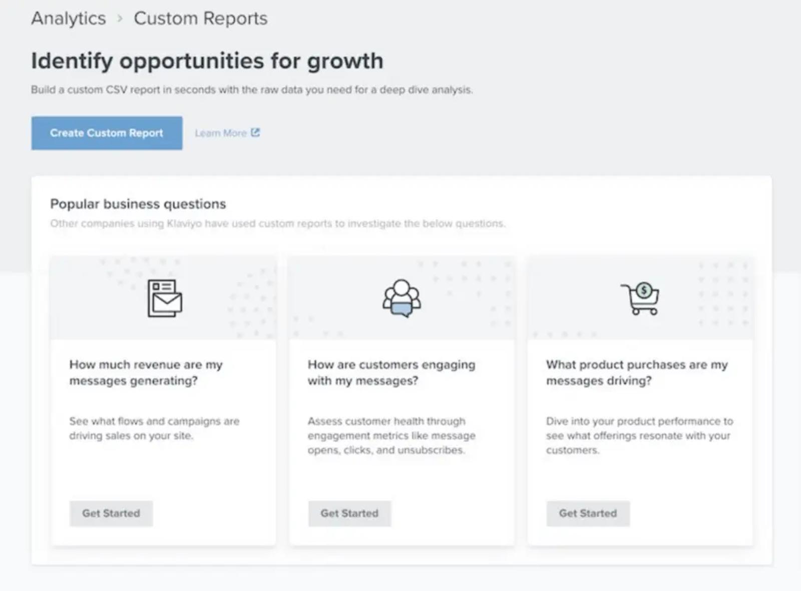Image shows a custom report from Klaviyo